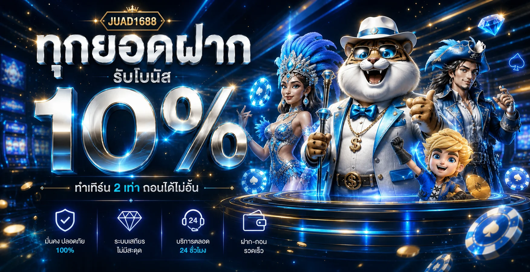 โปรโมชั่นและระบบบริการ JUAD1688 โทนน้ำเงินทอง